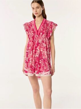 Poupette St. Barth Fuchsia and Light Pink Fringe Neck Tunic